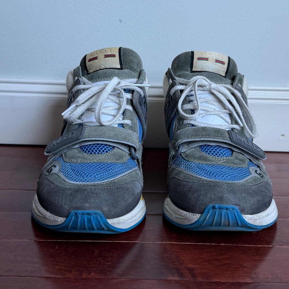 Gucci Men's Gray and Blue Mesh Sneakers - Size 9